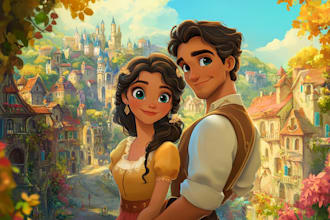 draw cartoon disney couple portrait