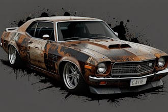 design car streetwear, t shirt high large grunge cars art