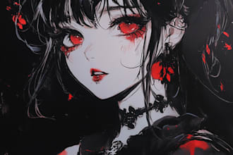 make dark anime art with horror, gothic