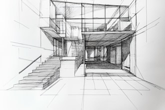 draw exterior interior sketch, architecture concept render