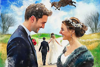 draw watercolor portrait wedding couple family gift