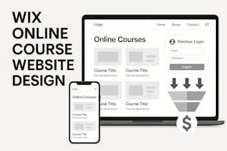 create wix online course website design, wix membership site setup, sales funnel