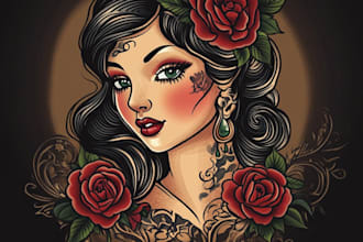 create amazing traditional or old school tattoo style design