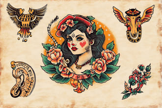 make you a traditional old school tattoo style design