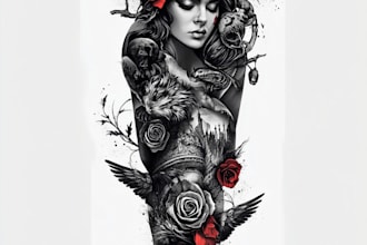create unique custom tattoo design, tattoo sleeve