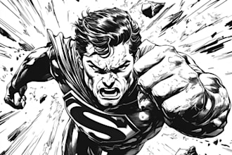 draw a  superhero action comic carton