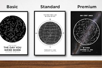 design a personalized star map or night sky poster of special dates