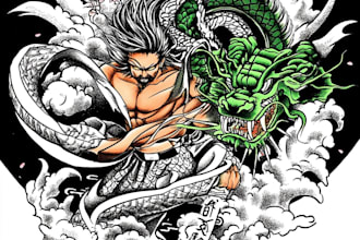 create original tattoo designs and illustrations in japanese style