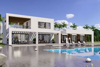 redesign 3d luxury villa,outdoor areas, swimming pool design, exterior rendering