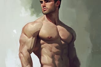 draw any male characters, gay, muscular, buff guys in semi realistic