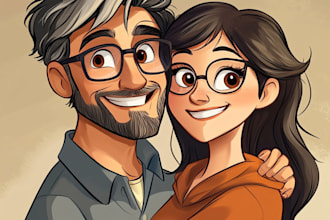 draw a disney family couple cartoon portrait