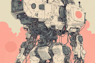 design futuristic mecha robots and pilots cyberpunk