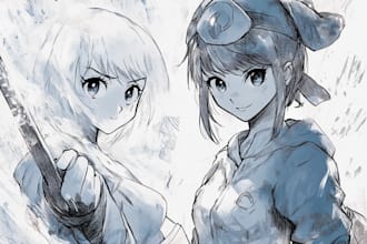 draw sketch anime character, fanart, manga, for concept art