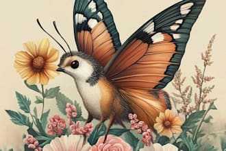 draw an animal and botanical illustration