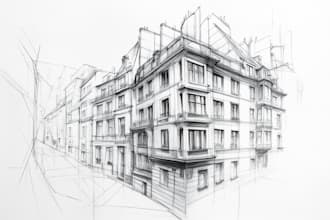 architectural sketches of buildings and houses
