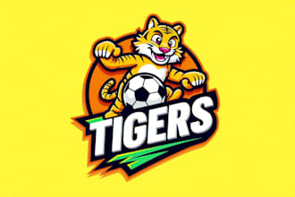 do energetic soccer tiger for sports mascot logo