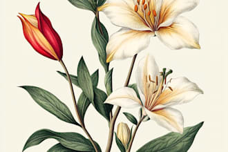 do botanical illustrations of flowers, plants, line art