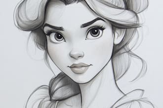 draw  portrait in semi realism disney cartoon style