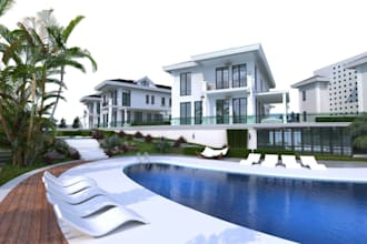 be architecture designer,contemporary villa render,exterior,terrace,pool,vr tour
