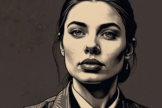 create a portrait print linocut style digital art