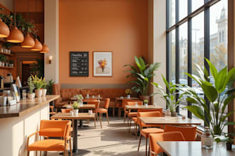 render 3d interior, interior design, cafe, restaurant