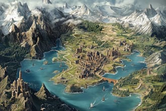make fantasy map illustration for dnd, novels