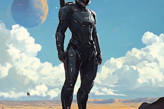 draw a sci fi art and sci fi character art