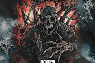 do an brutal, dark, horror, metal art illustration
