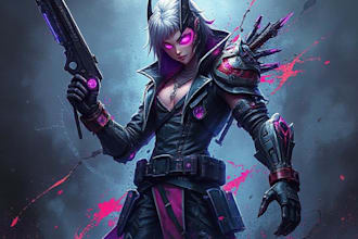 design cyberpunk and fantasy character splash art