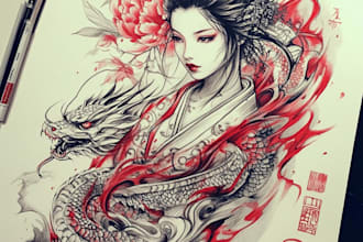 draw a original custom japanese tattoo design for you