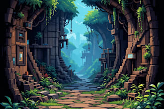 do pixel art background tile set animated gif for  game art