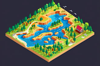 draw a 2d flat isometric vector map illustration