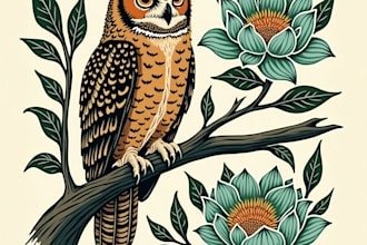 illustrate animal or botanical linocut based on your request