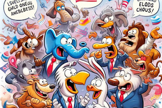 do a professional editorial and political cartoon
