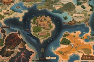 design fantasy map illustration, city map, isometric map, travel map, rpg map