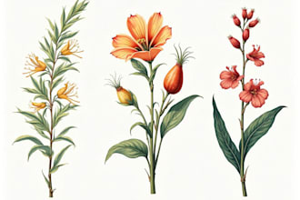 draw botanical illustrations of flowers, plants and fruits