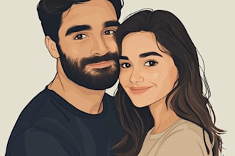 make a cute cartoon couple portrait