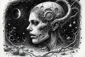 draw dark art illustration with engraving style