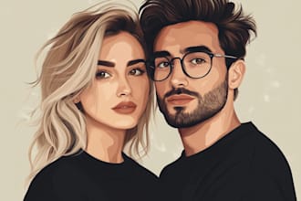 draw a cute cartoon couple portrait