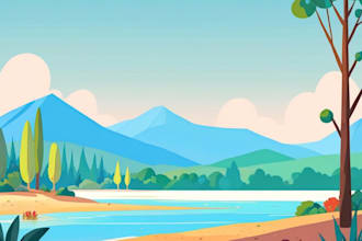 make vintage retro travel poster, vector art deco, landscape illustration