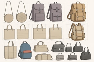 design handbags, backpacks accessories with professional tech pack for factory