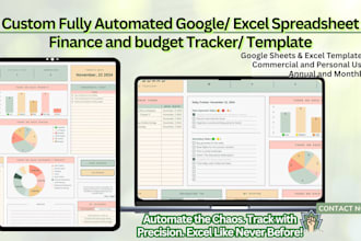 do custom automation excel google spreadsheet, budget tracker planner template
