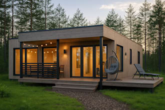design modern tiny, container, frame, or cabin house with site plan