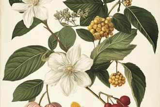 draw botanical illustrations of flowers, plants and fruits