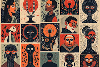 create bespoke illustrations in a linocut, block print style
