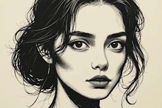 draw a portrait drawing in linocut illustration