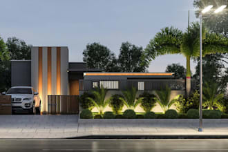 credesign 3d luxury house exterior, garden porch,cgi duplex villa,car park rende