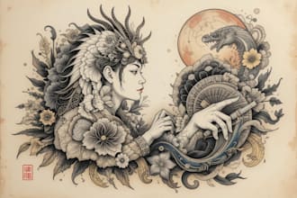 make a tattoo design in japanese style