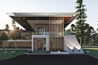 redesign 3d beachfront villa, house cabana,exterior facade,skp model,cgi renders