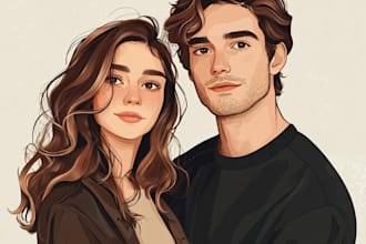 draw lovely disney cartoon couple portrait